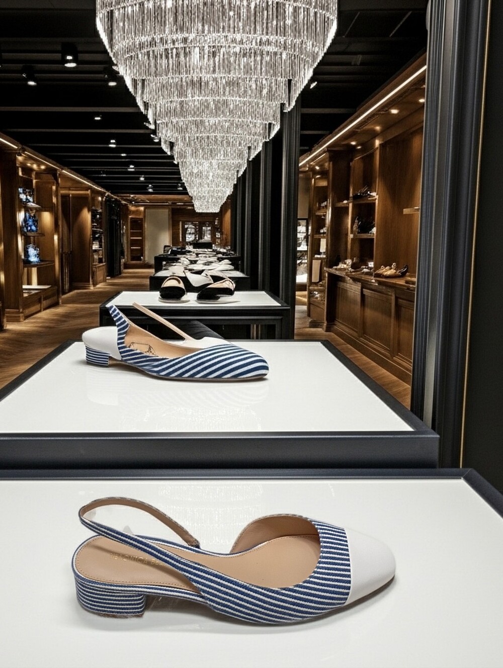Veronica Beard Cecile d'Orsay Nautical Denim Striped Slingback Pumps with White